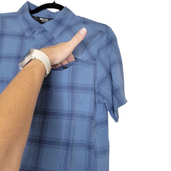 Outdoor Research Astroman Sun Shirt Mens Medium Plaid SS Snap Button Hiking UPF - Picture 3 of 9